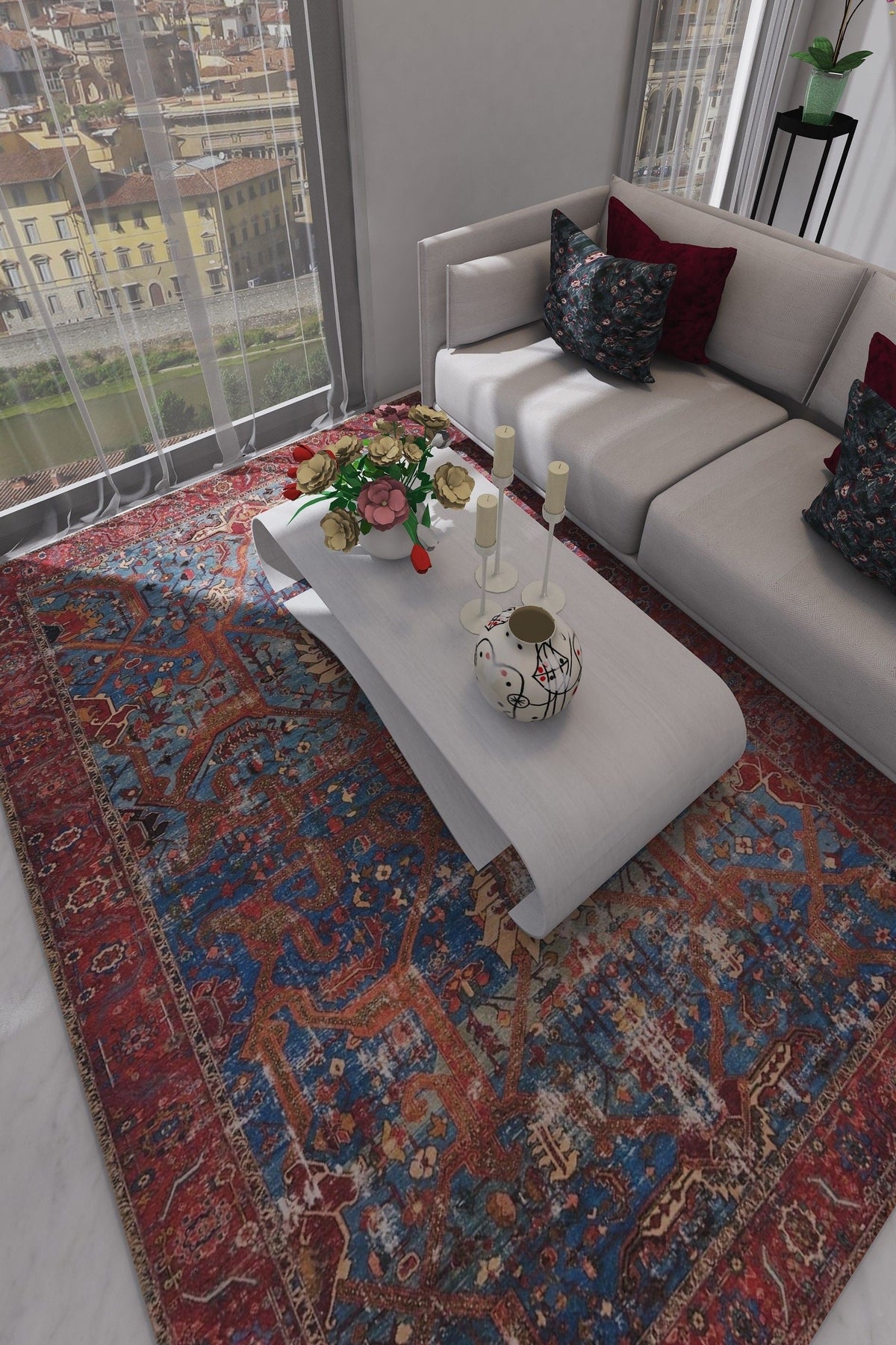 SilkSweep Red &amp; Blue Soft Persian Traditional Rug