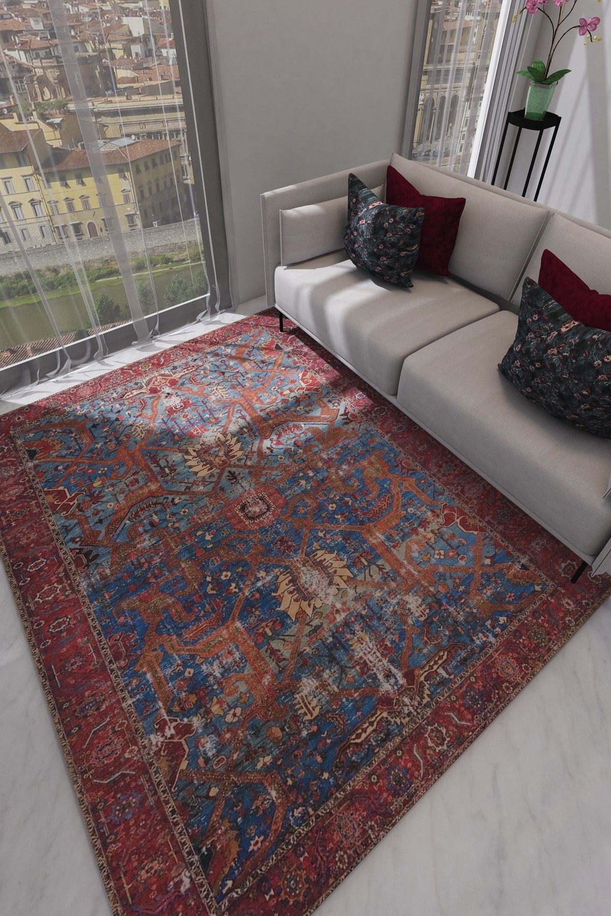 SilkSweep Red &amp; Blue Soft Persian Traditional Rug
