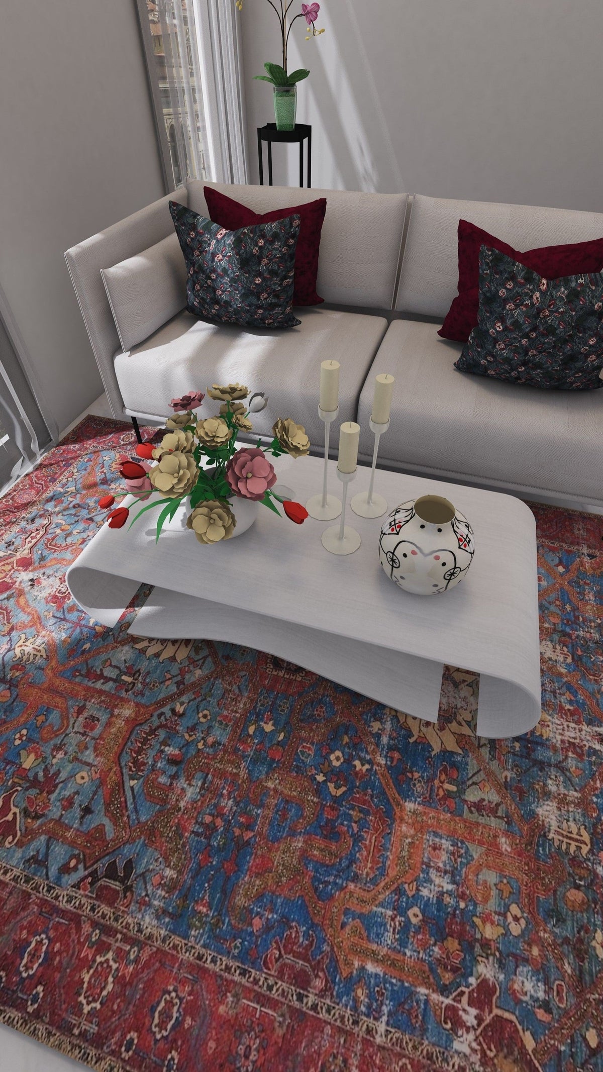 SilkSweep Red &amp; Blue Soft Persian Traditional Rug