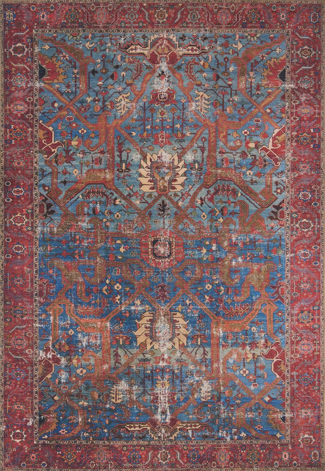 SilkSweep Red &amp; Blue Soft Persian Traditional Rug