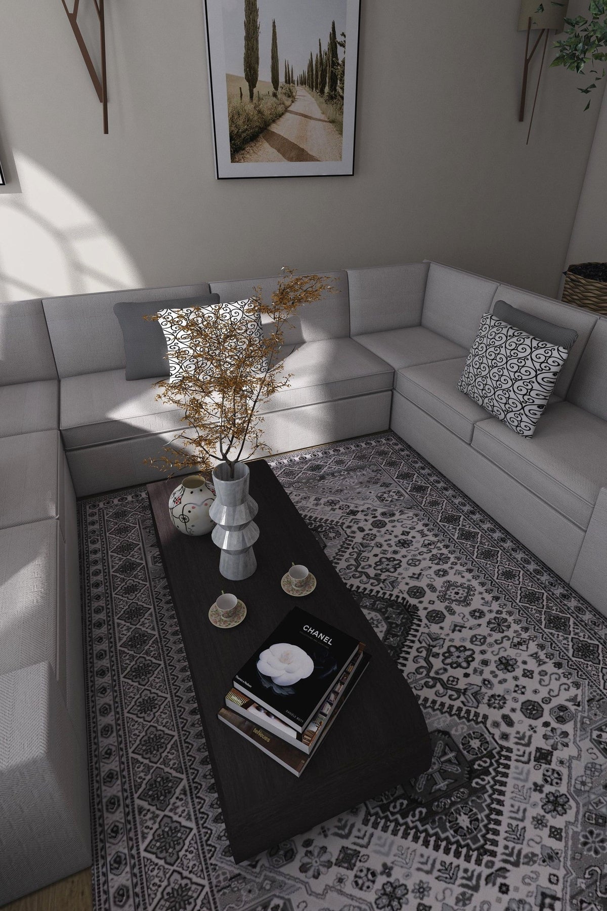 SilkSweep Black, Grey &amp; White soft Traditional Rug