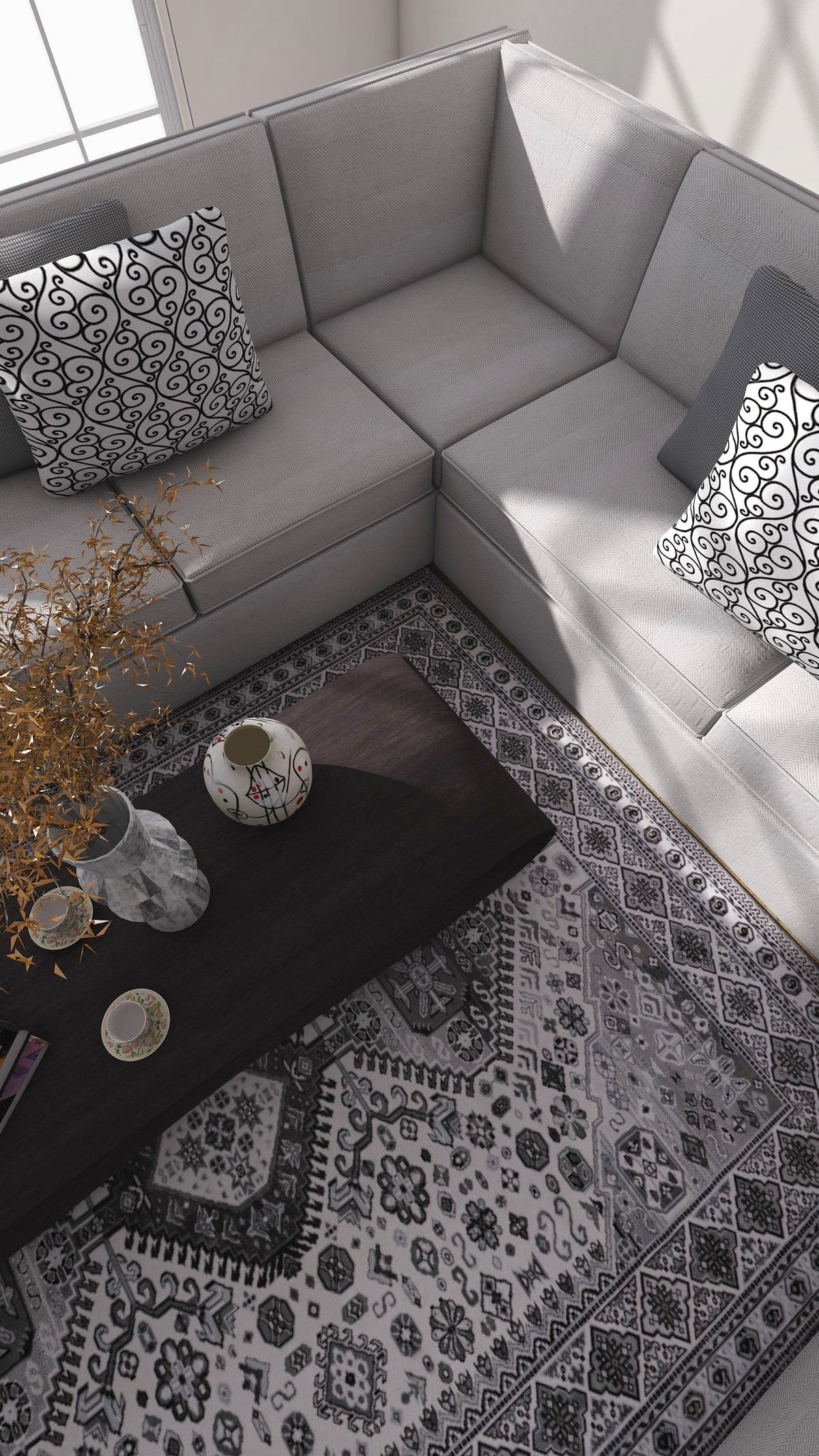 SilkSweep Black, Grey &amp; White soft Traditional Rug