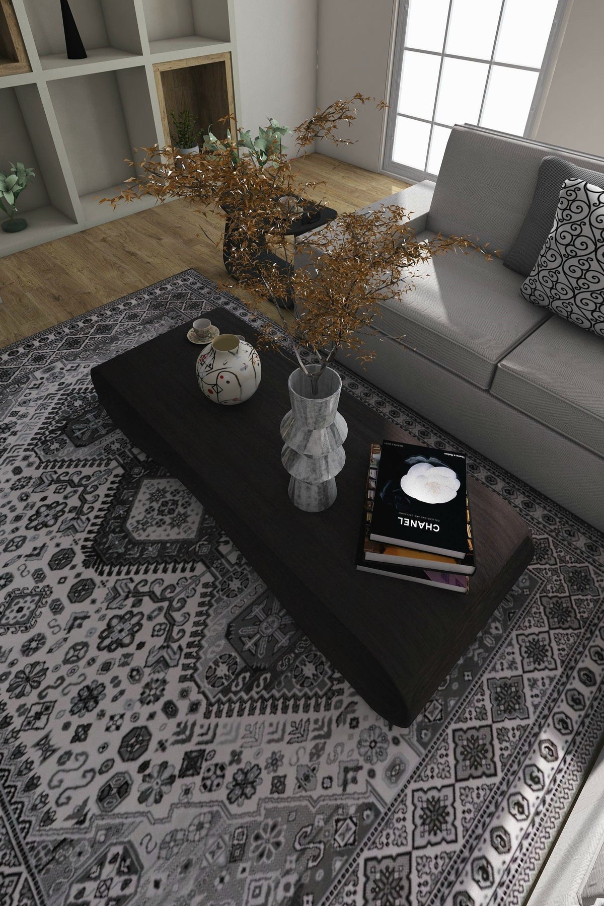 SilkSweep Black, Grey &amp; White soft Traditional Rug