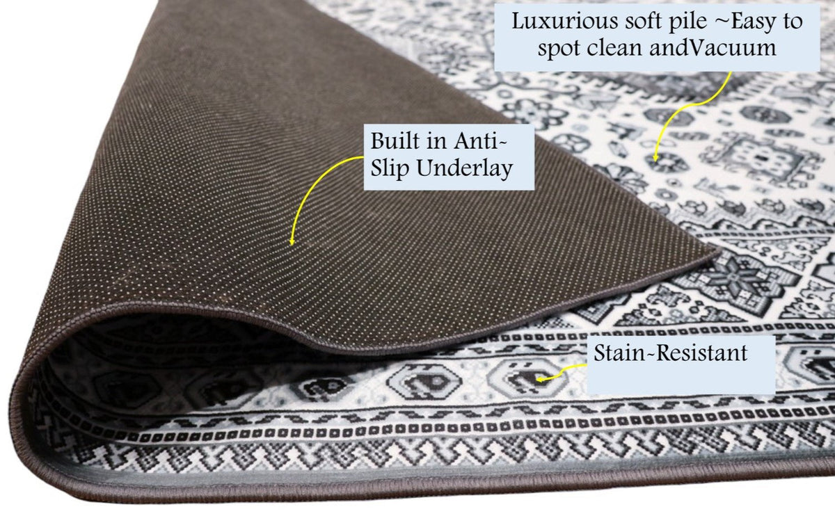 SilkSweep Black, Grey &amp; White soft Traditional Rug
