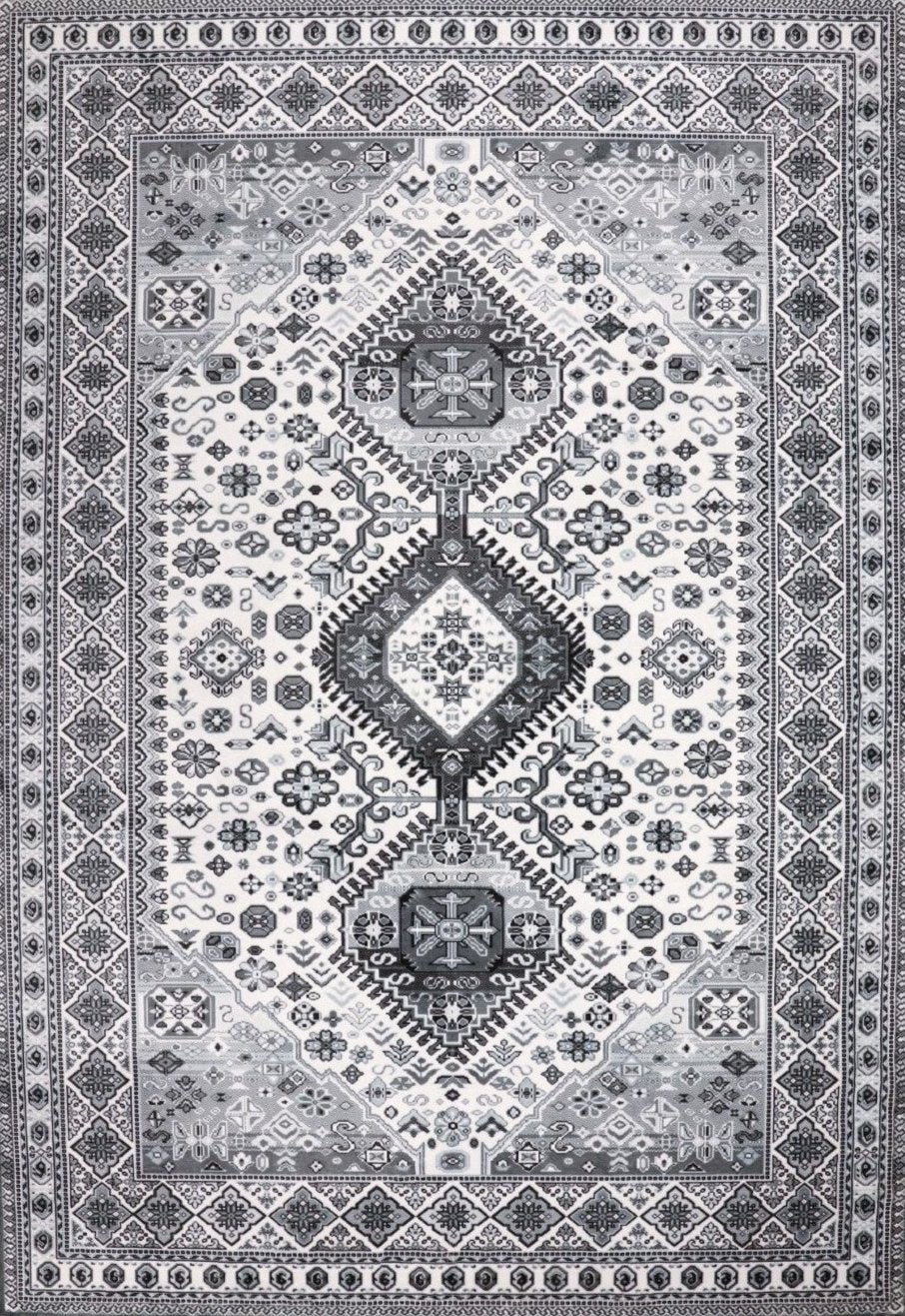 SilkSweep Black, Grey &amp; White soft Traditional Rug