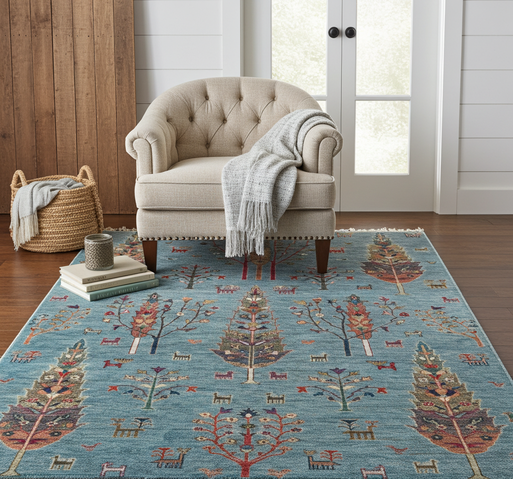 Afghan Chobi Open Field Blue Rug