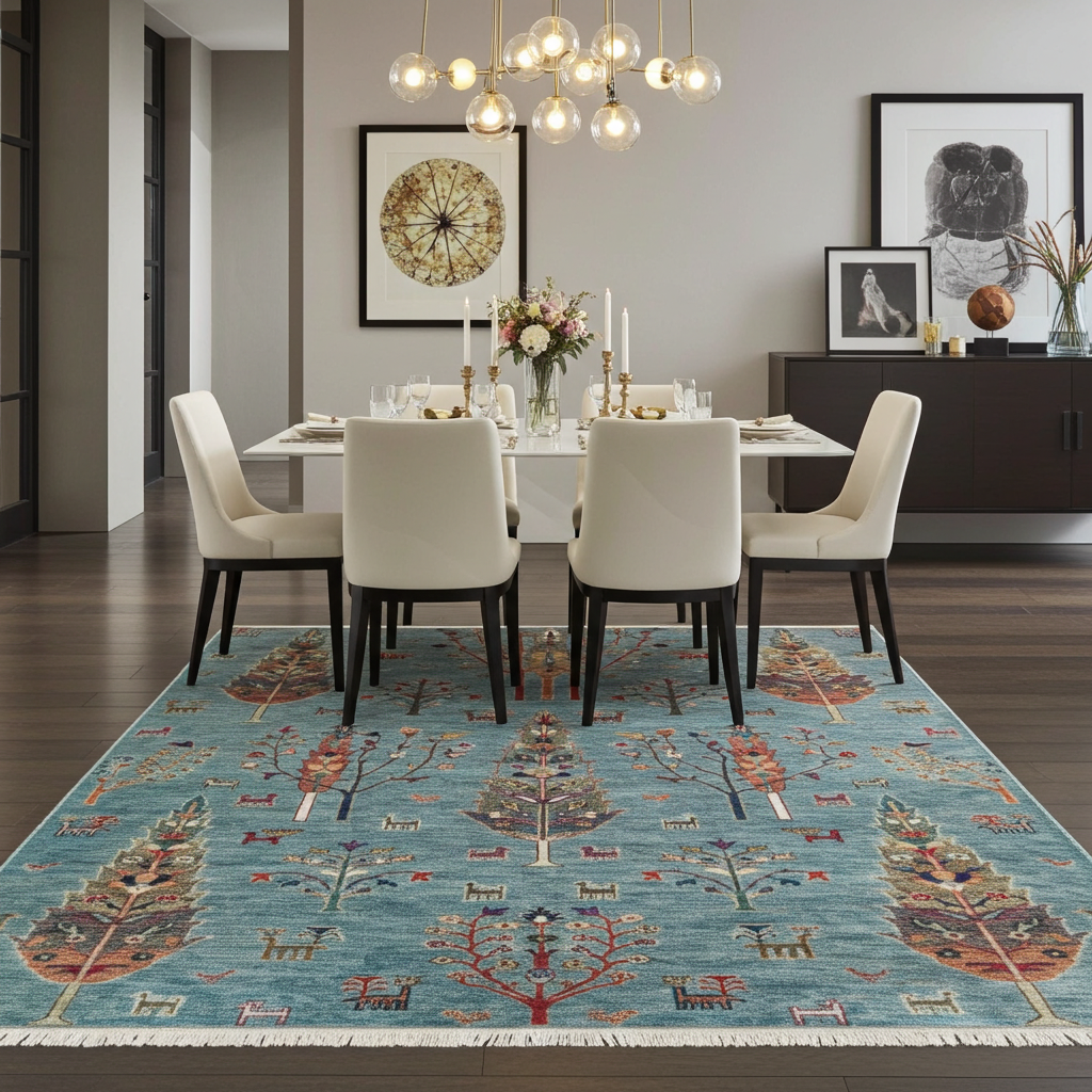 Afghan Chobi Open Field Blue Rug