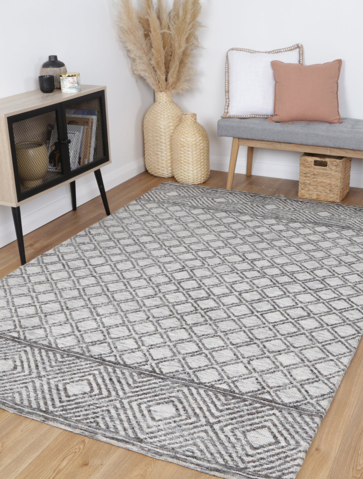 Amritsar Ajnala Charcoal &amp; Beige Cotton Blend Rug