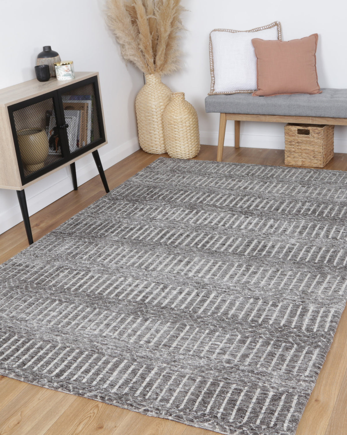 Amritsar Attari Charcoal &amp; Beige Cotton Blend Rug