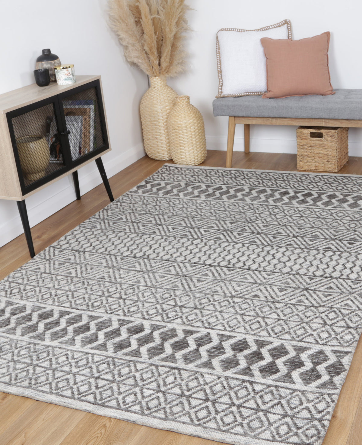 Amritsar Ramdass Charcoal &amp; Beige Cotton Blend Rug