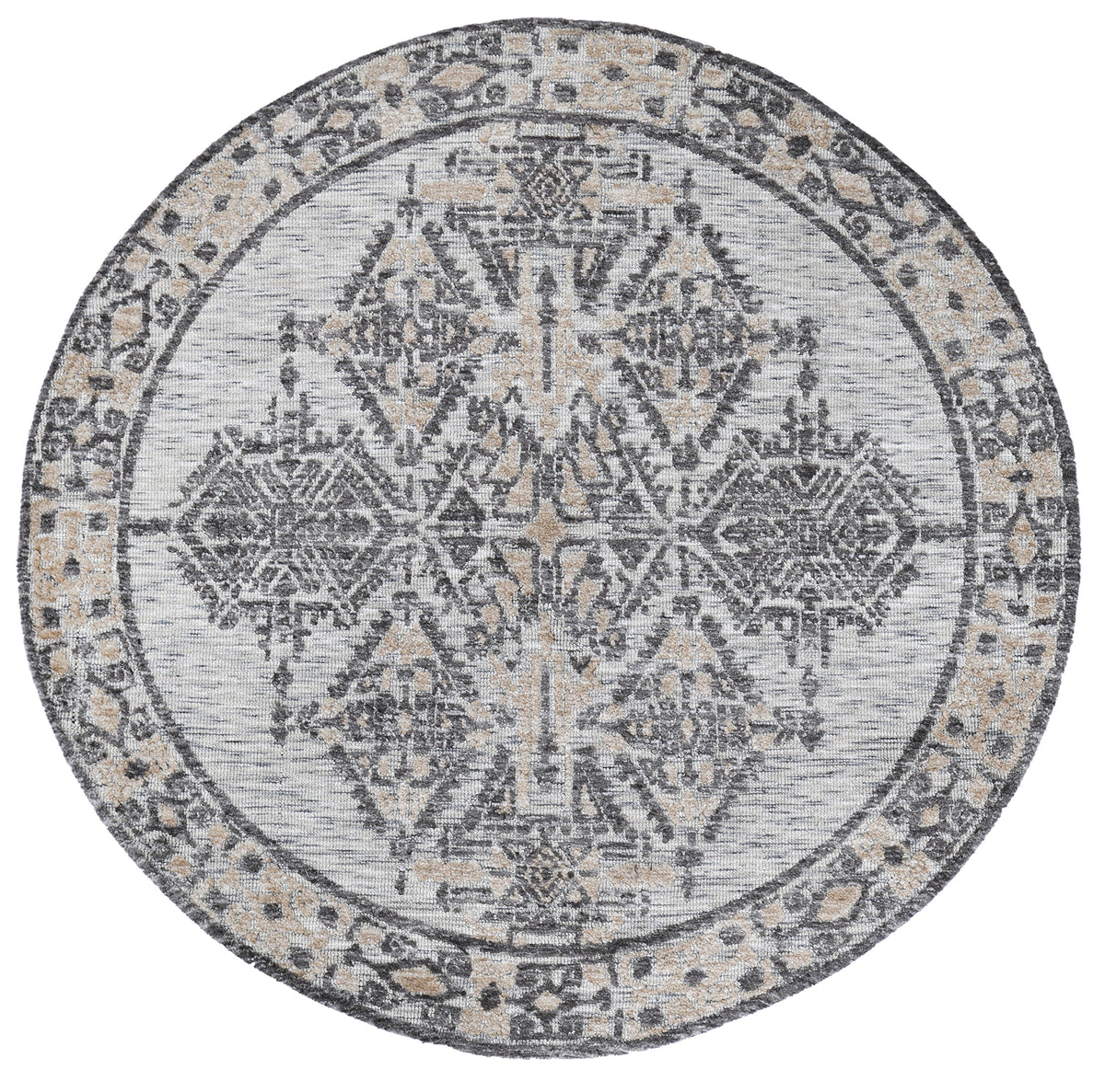 Amritsar Beas Charcoal &amp; Beige Round Cotton Blend Rug