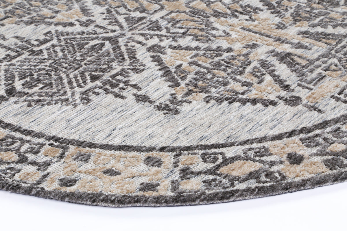 Amritsar Beas Charcoal &amp; Beige Round Cotton Blend Rug