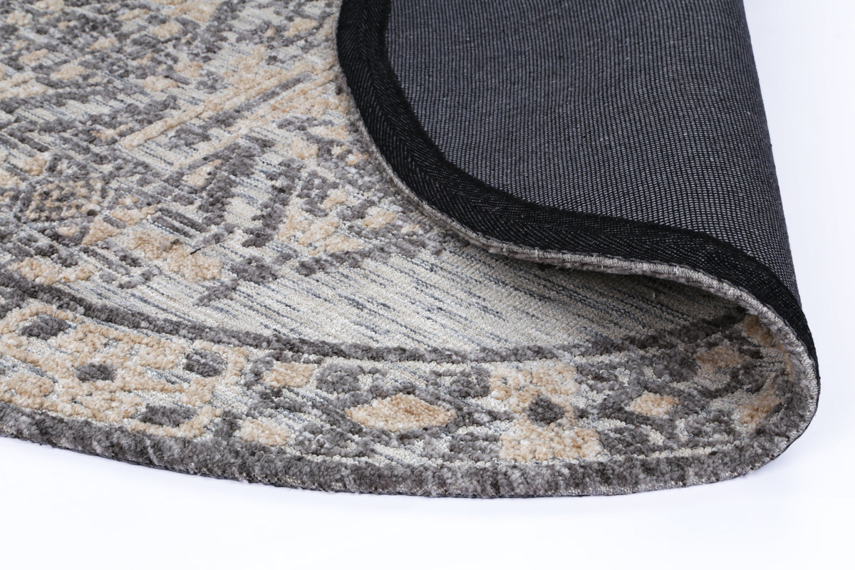 Amritsar Beas Charcoal &amp; Beige Round Cotton Blend Rug