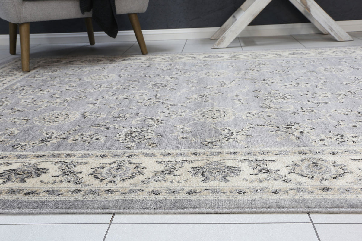 Arya Grey Cream Border Rug