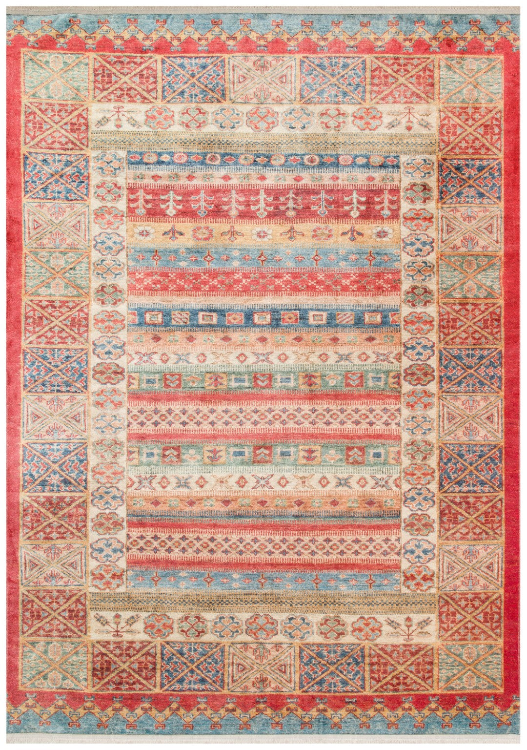 Afghan Multicolour Khurjin Chobi Rug with Border
