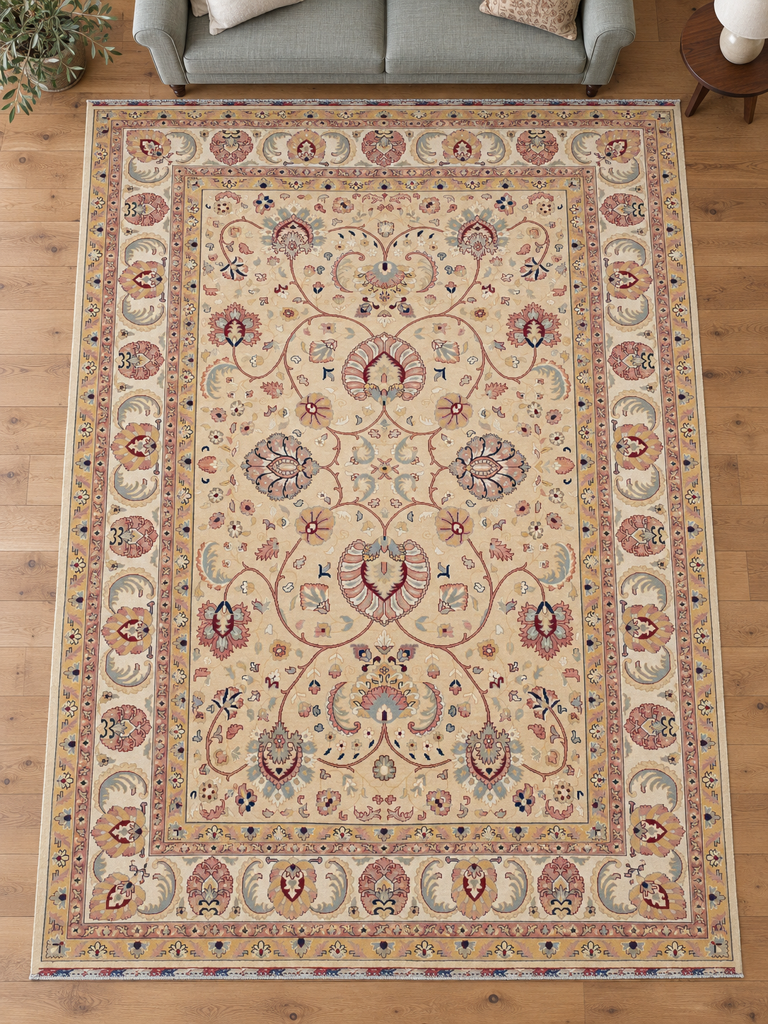 Afghan Chobi Wool Rug 251 x 370 cm | Extra Large Cream