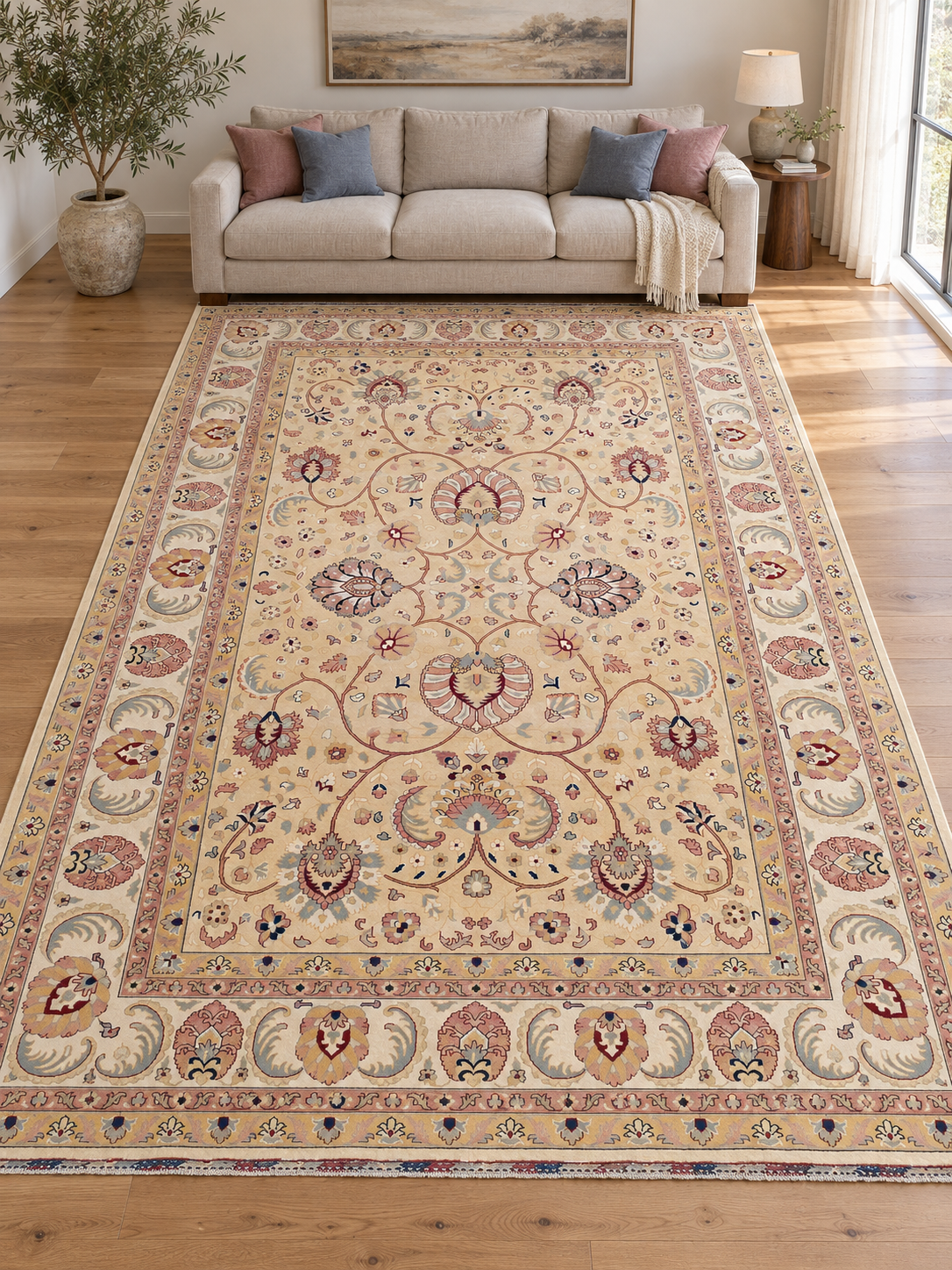 Mustard , Gold, Beige, pink Afghan chobi. Extra large afghan handmade rug