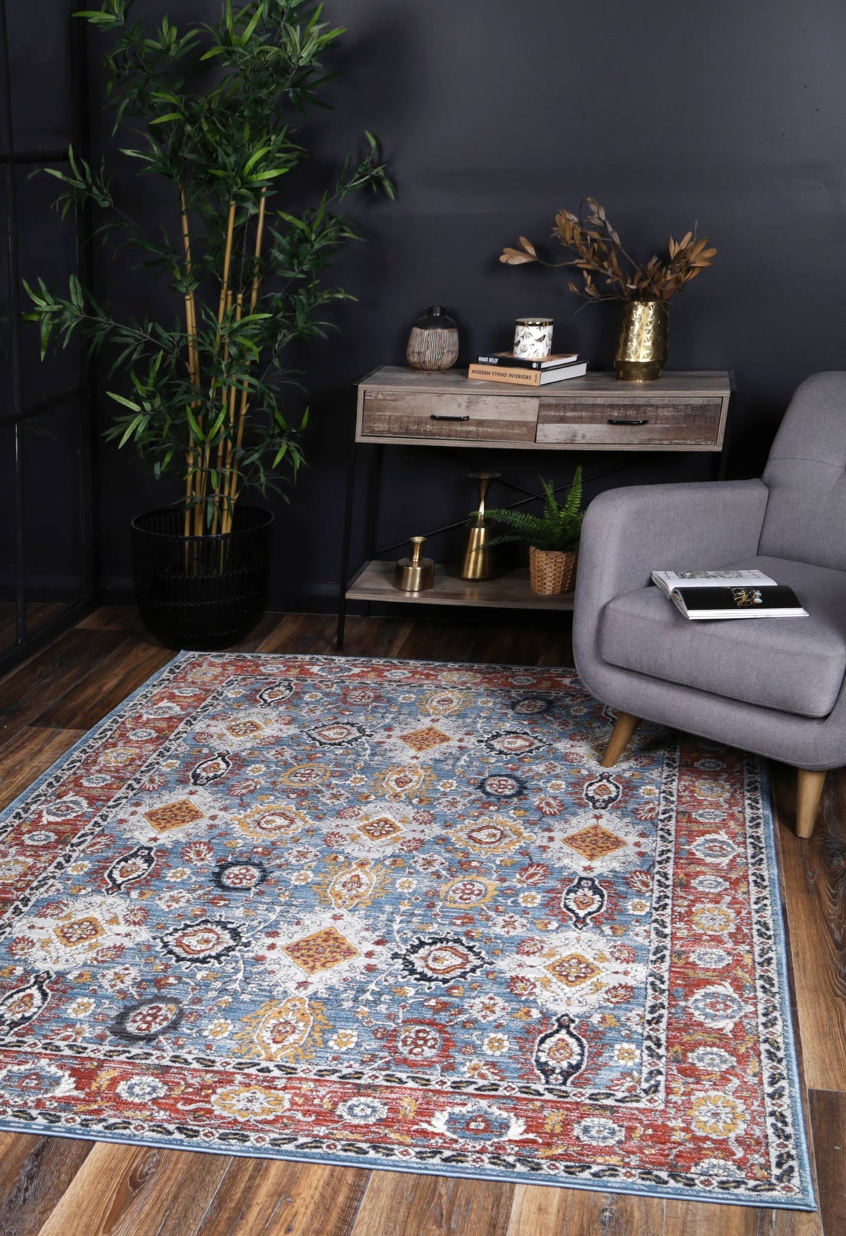 Havana Papian Transitional Charcoal &amp; Blue Rug