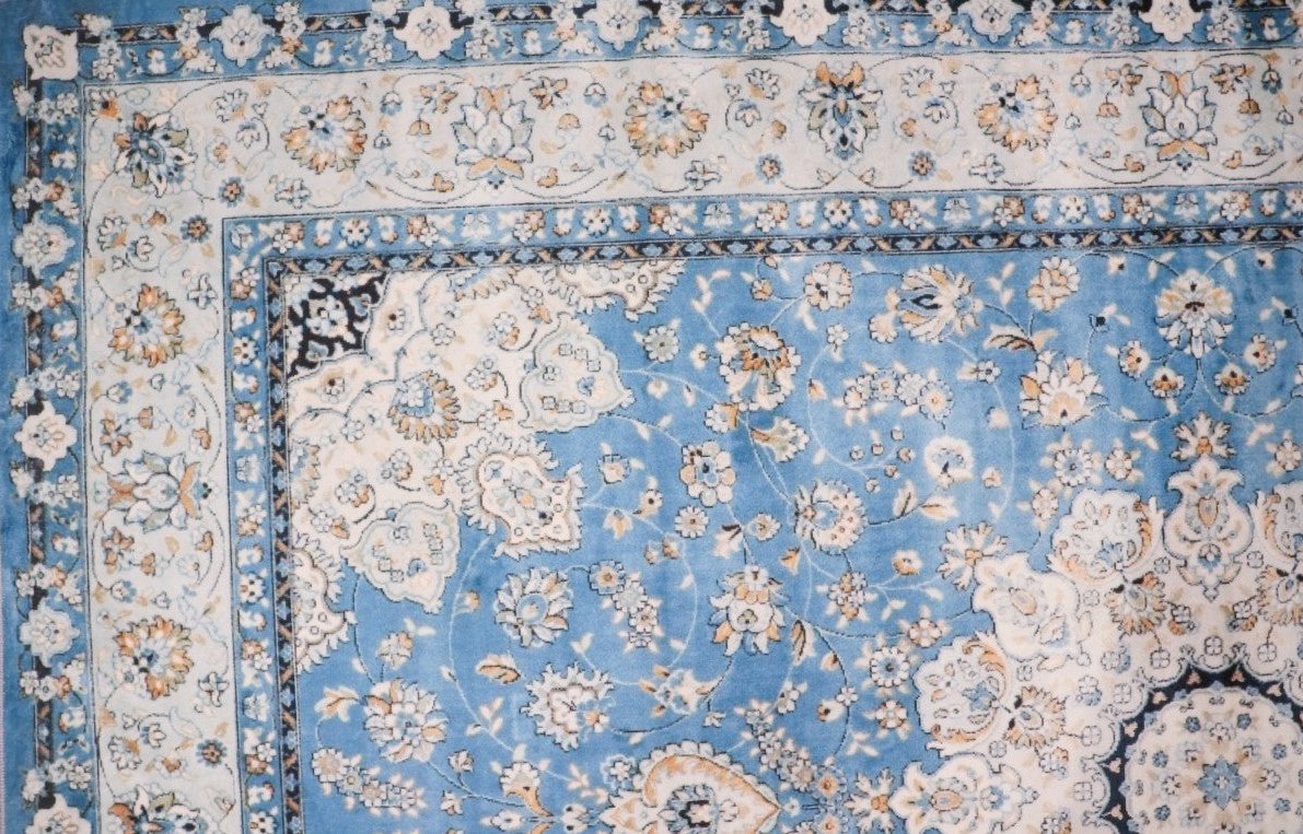 SilkSweep Blue &amp; Cream Medallion Floral soft Persian Traditional Rug