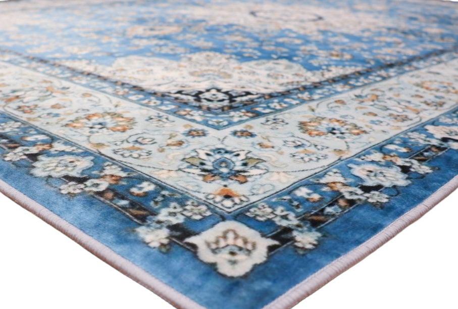 SilkSweep Blue &amp; Cream Medallion Floral soft Persian Traditional Rug