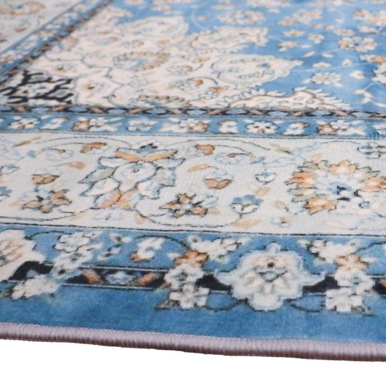 SilkSweep Blue &amp; Cream Medallion Floral soft Persian Traditional Rug