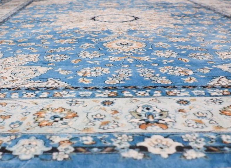SilkSweep Blue &amp; Cream Medallion Floral soft Persian Traditional Rug