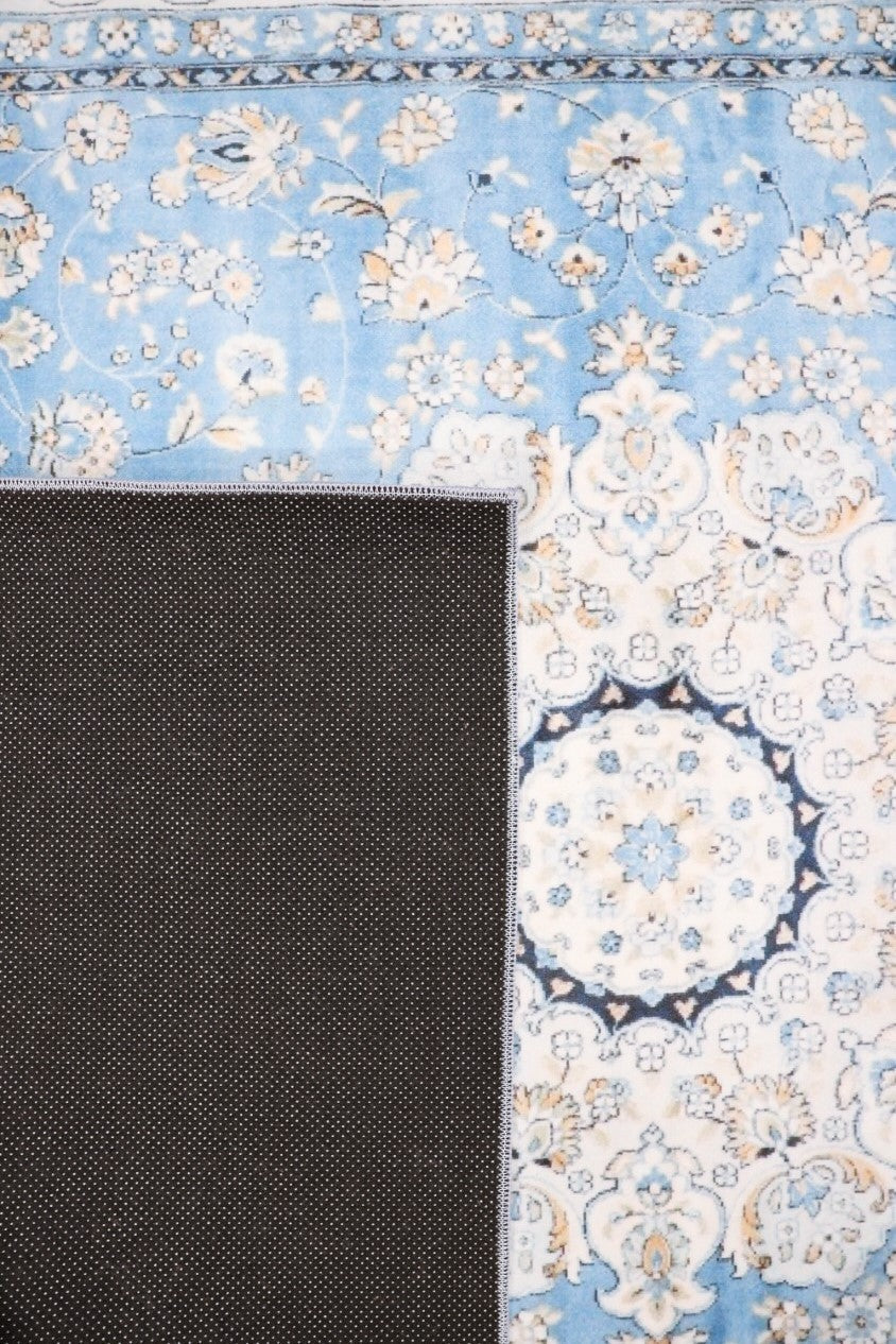 SilkSweep Blue &amp; Cream Medallion Floral soft Persian Traditional Rug