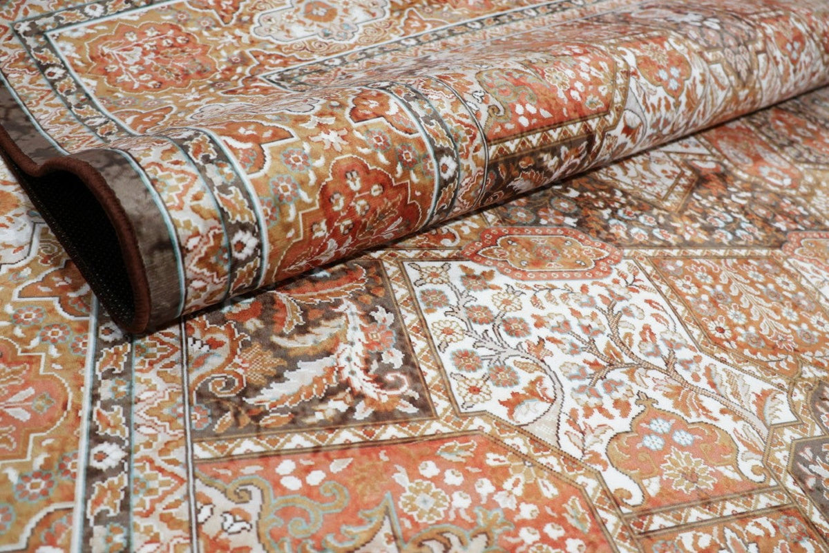 SilkSweep Orange, Rust &amp; Brown Persian Traditional Rug