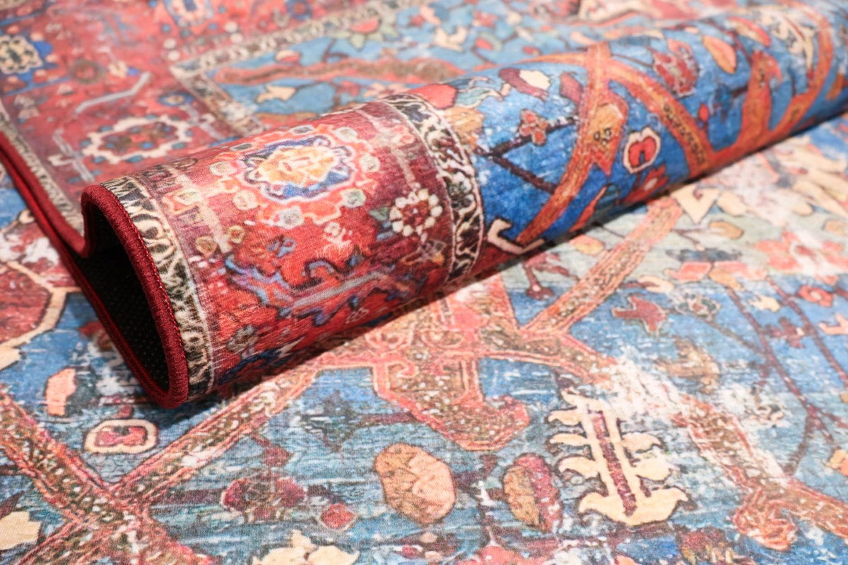 SilkSweep Red &amp; Blue Soft Persian Traditional Rug