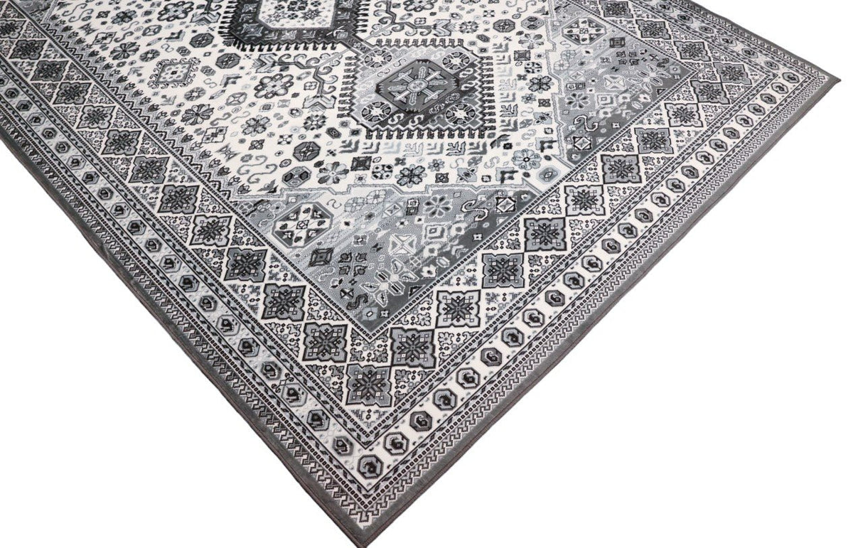 SilkSweep Black, Grey &amp; White soft Traditional Rug
