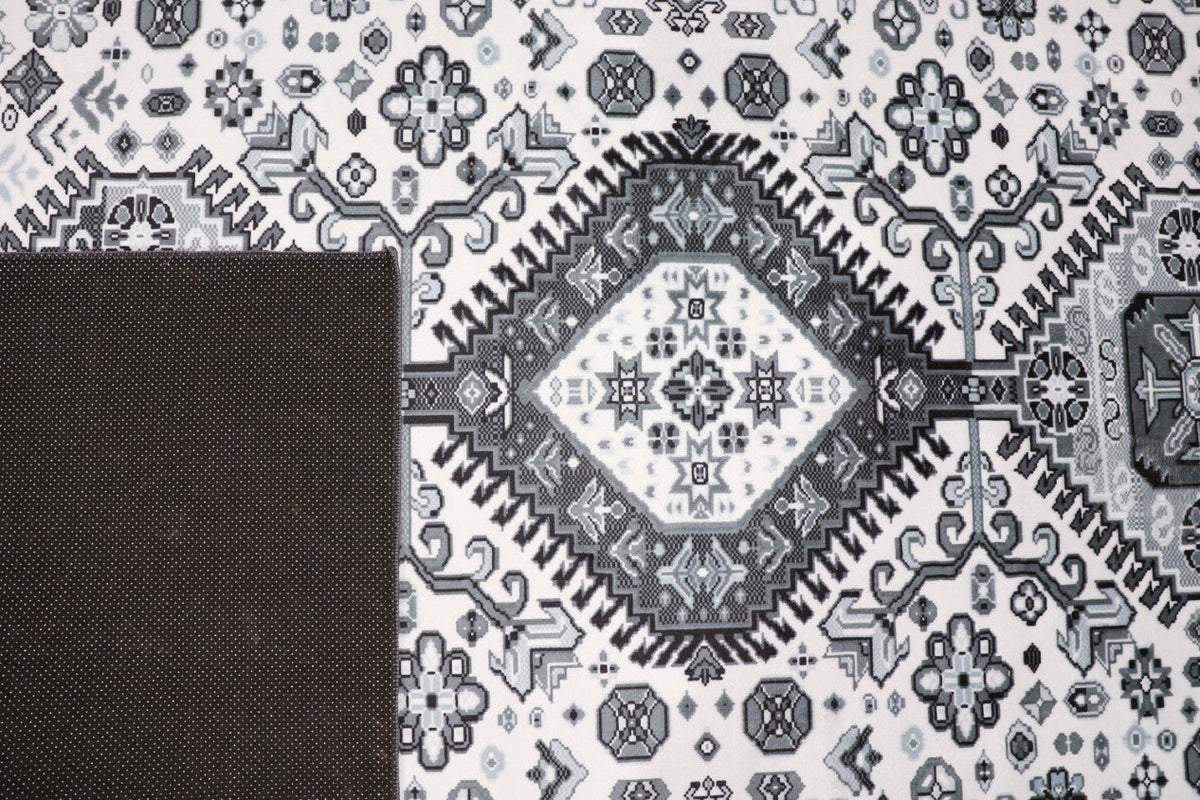 SilkSweep Black, Grey &amp; White soft Traditional Rug