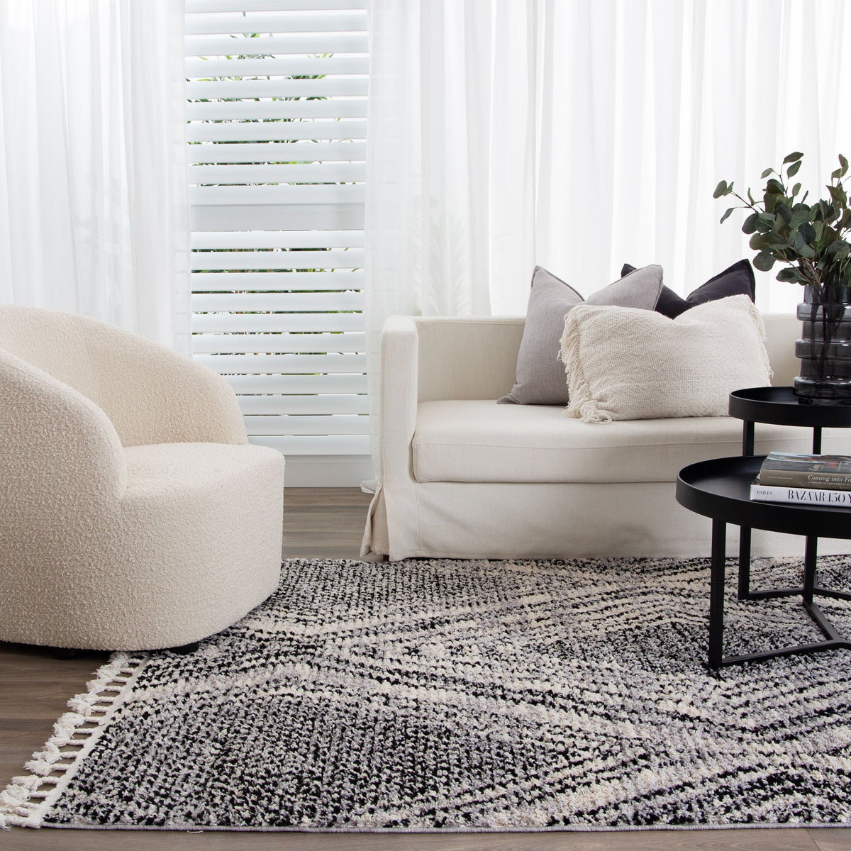 Mansour Harlequin Black &amp; White Geometric Rug