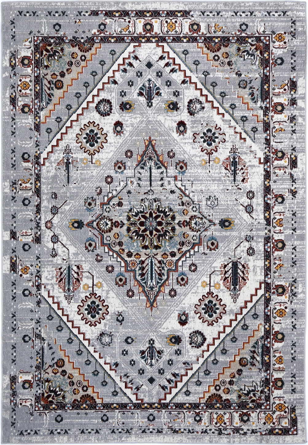 Oporto Santos Grey &amp; Rust Traditional Soft Rug