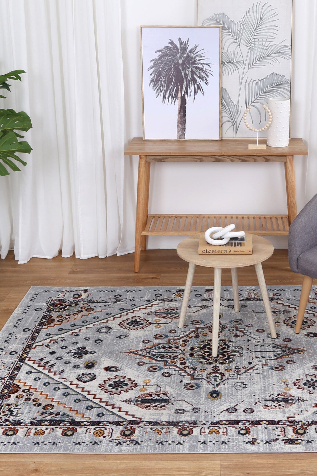Oporto Santos Grey &amp; Rust Traditional Soft Rug