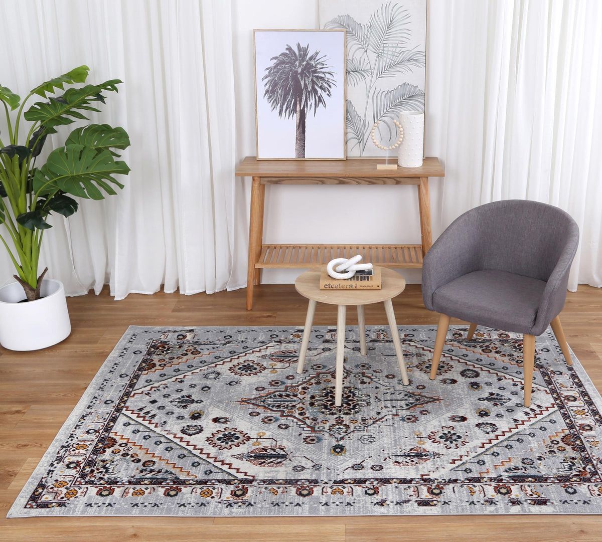 Oporto Santos Grey &amp; Rust Traditional Soft Rug