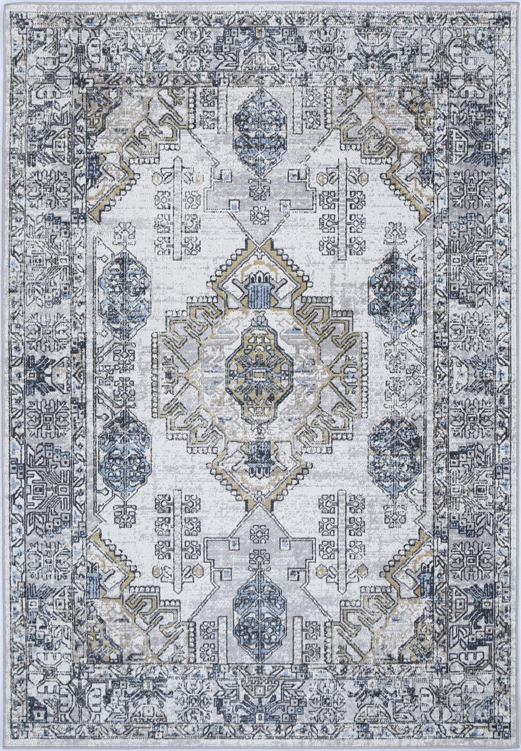 Oporto Taicang Blue &amp; Grey Traditional Soft Rug