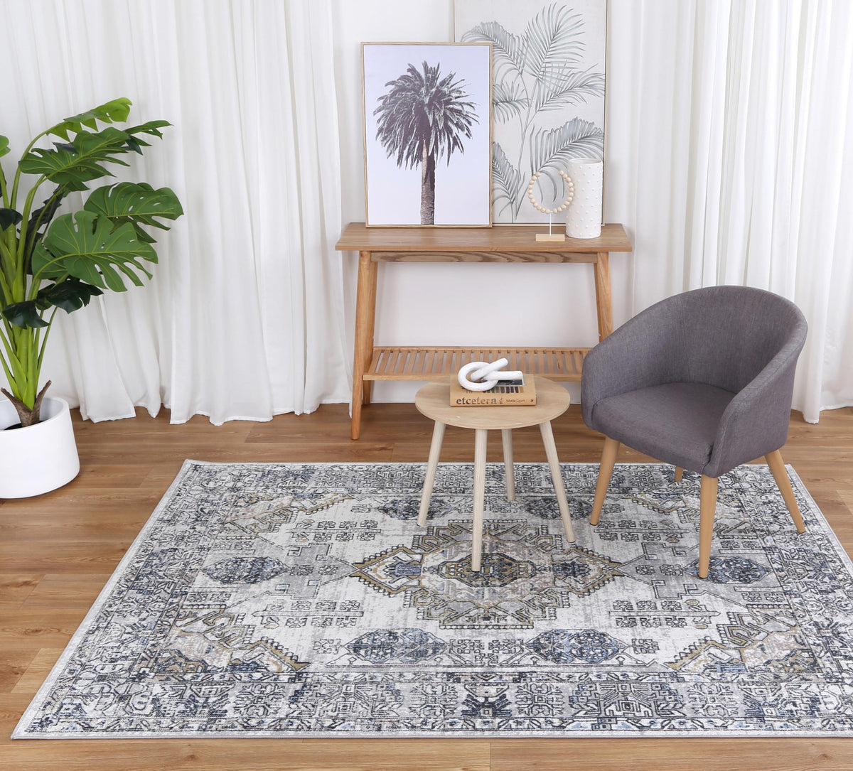 Oporto Taicang Blue &amp; Grey Traditional Soft Rug
