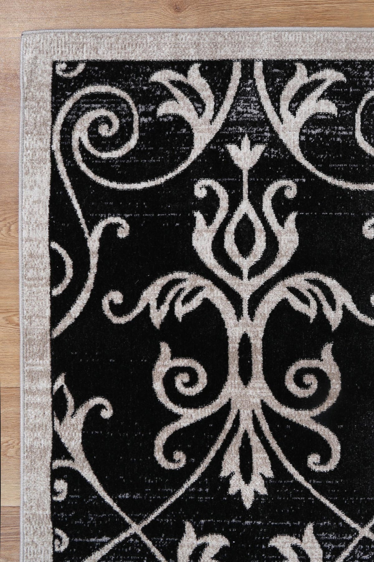 Oporto Rizhao Black &amp; Cream Contemporary Soft Rug