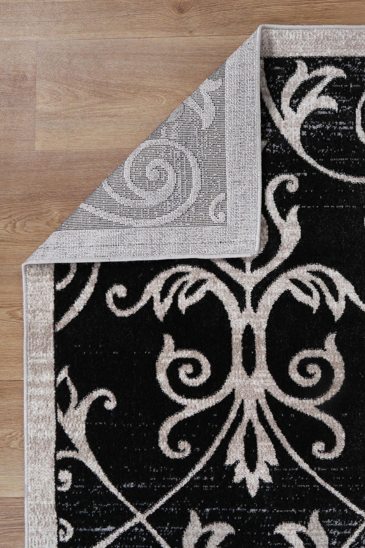 Oporto Rizhao Black &amp; Cream Contemporary Soft Rug