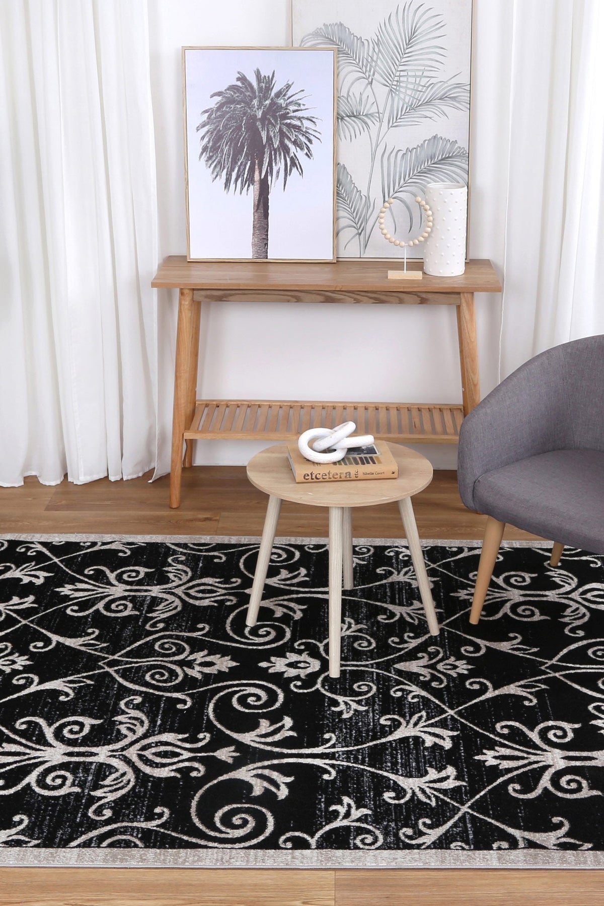 Oporto Rizhao Black &amp; Cream Contemporary Soft Rug
