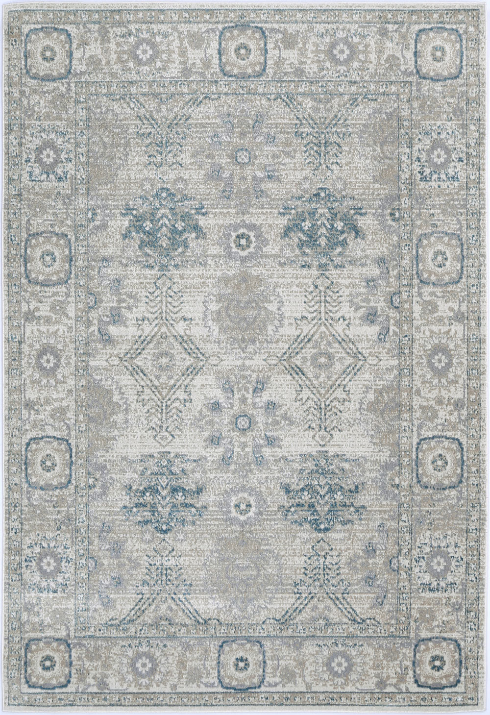 Oporto Antwerp Cream &amp; Blue Traditional Soft Rug