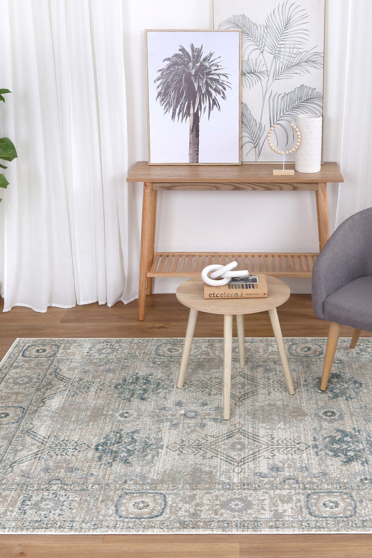 Oporto Antwerp Cream &amp; Blue Traditional Soft Rug