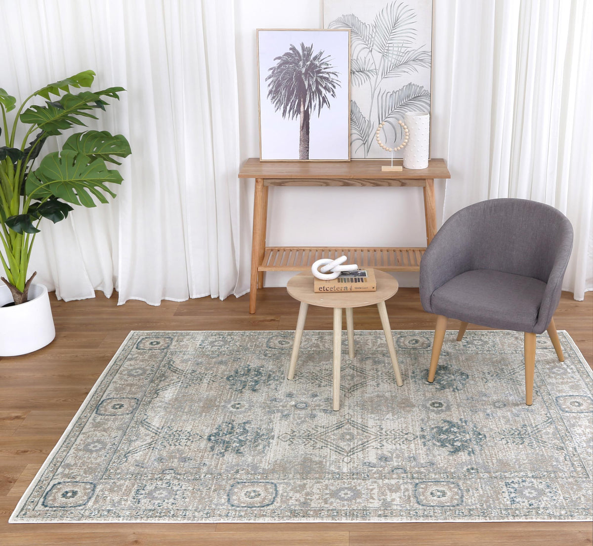 Oporto Antwerp Cream &amp; Blue Traditional Soft Rug