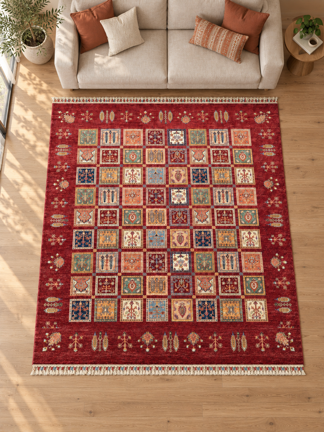 Fine Red Afghan Garden Chobi Wool Rug 250 x 300 cm