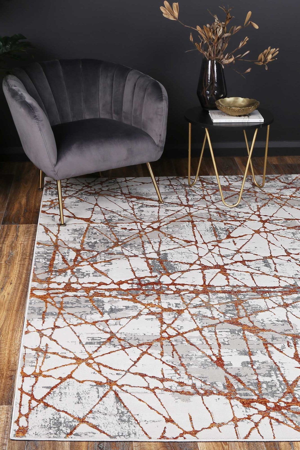 Porto James Grey &amp; Orange Geometric Rug