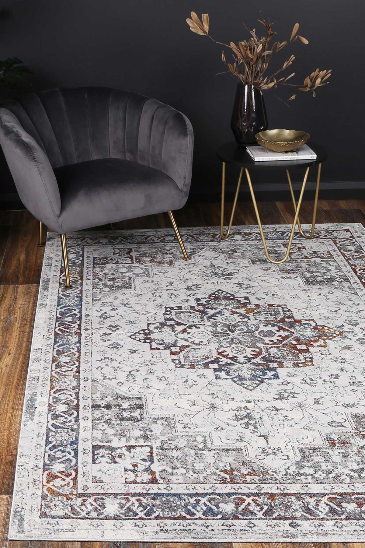 Porto Camila Grey &amp; Blue Traditional Rug
