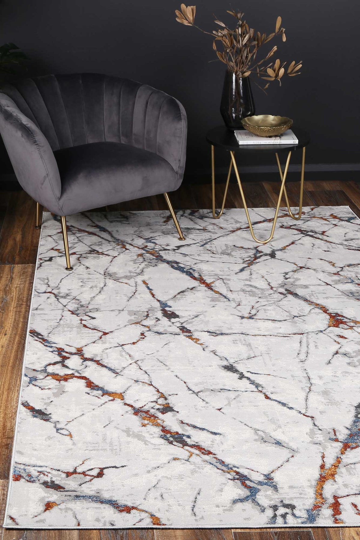 Porto Vincent Grey &amp; Multi Abstract Rug