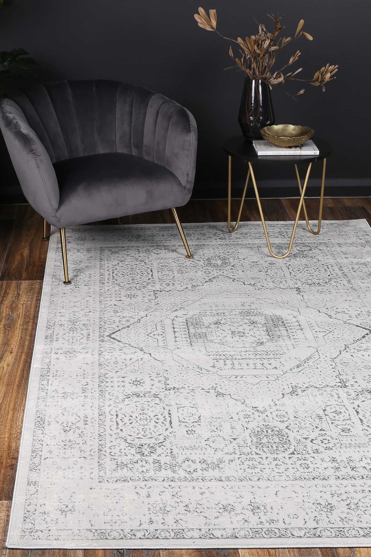 Porto Luna Cream &amp; Grey Traditional Rug