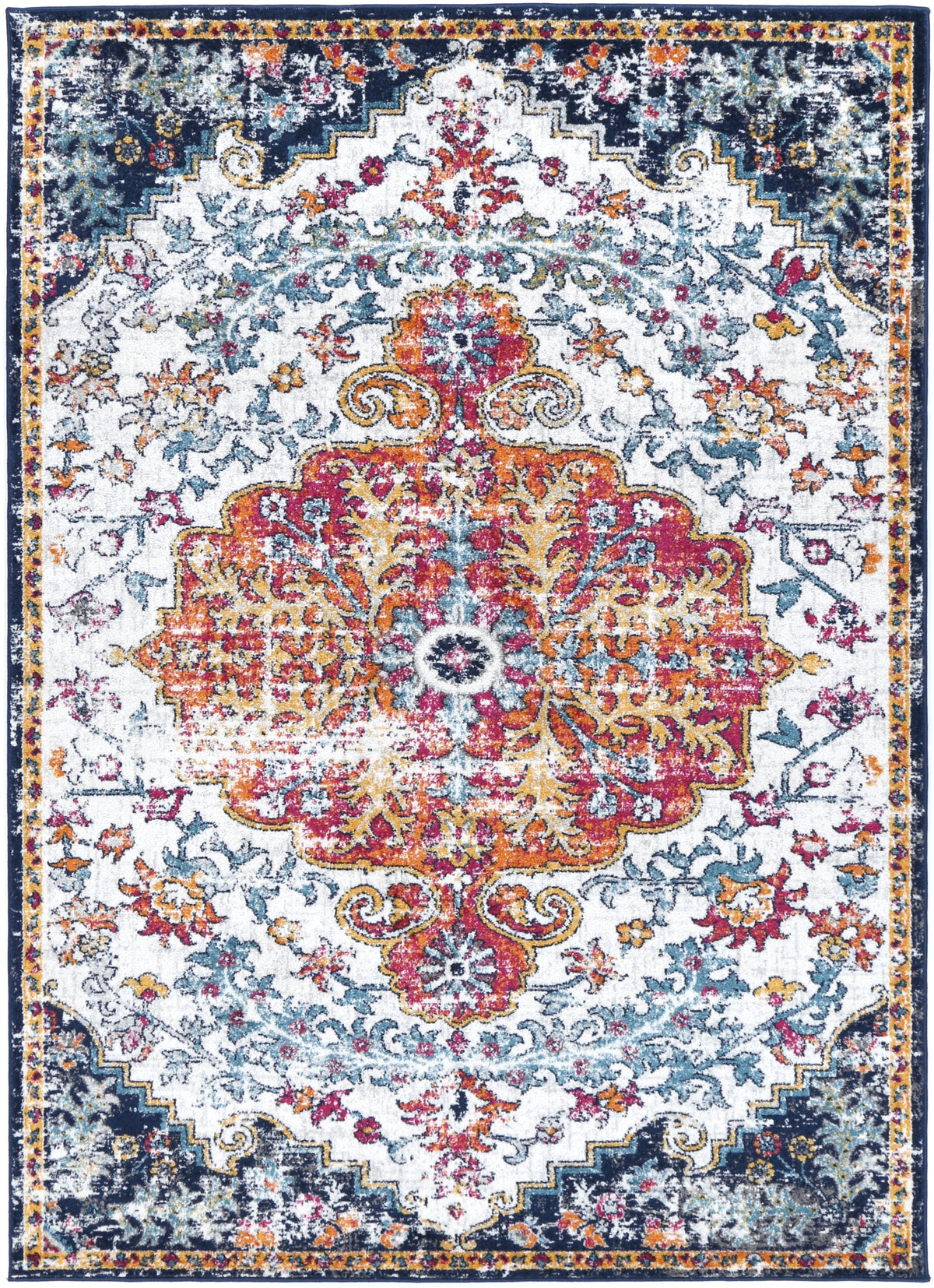 Provence Stonewashed Light Grey &amp; Dark Blue Rug
