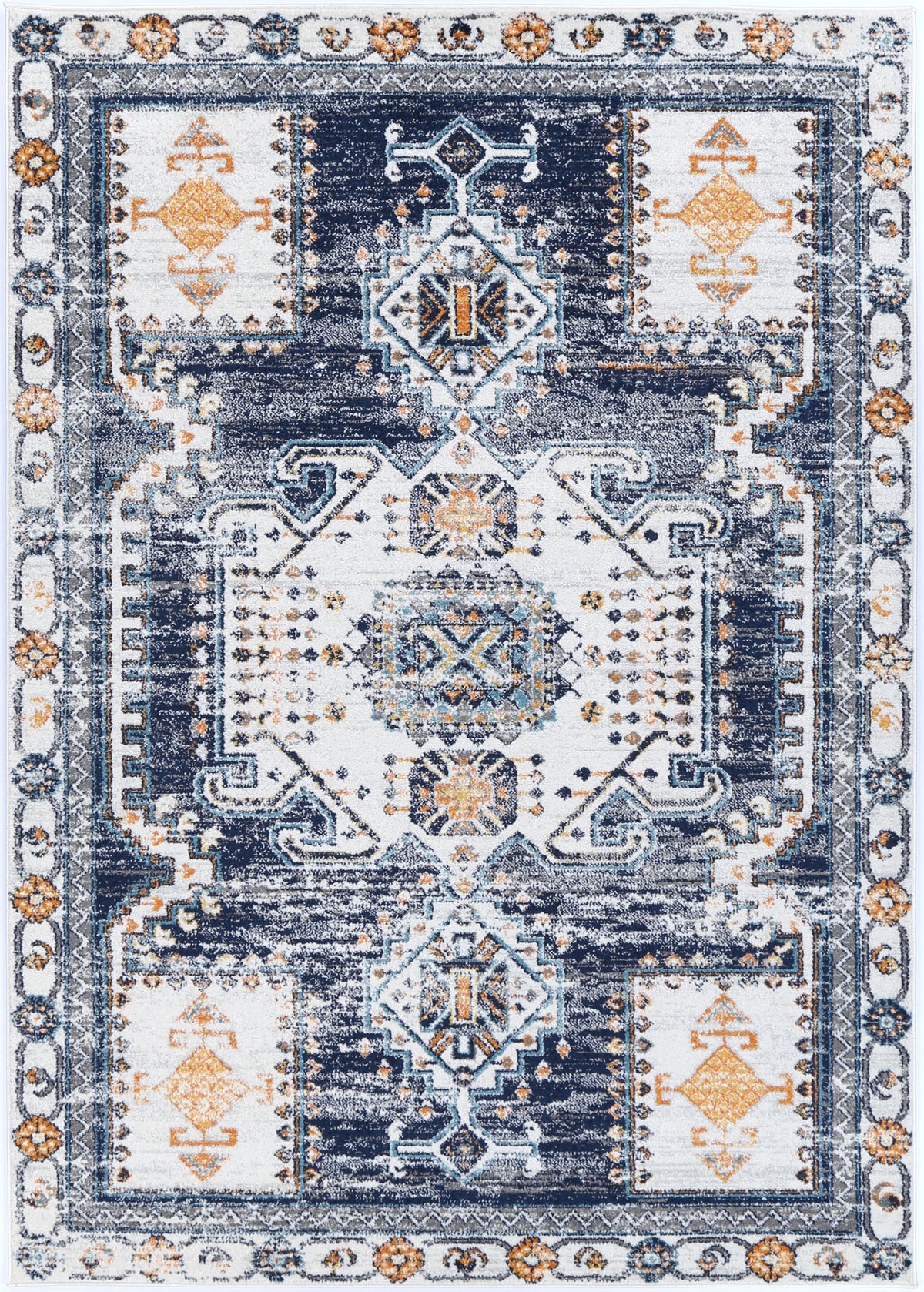 Provence Sunburst Dark Blue &amp; Cream Rug